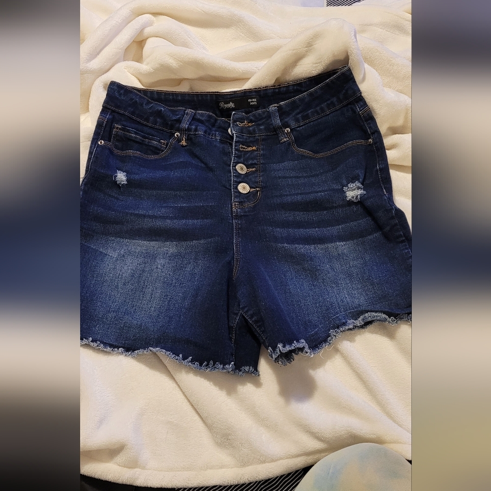 Dark Blue Distressed Denim Shorts